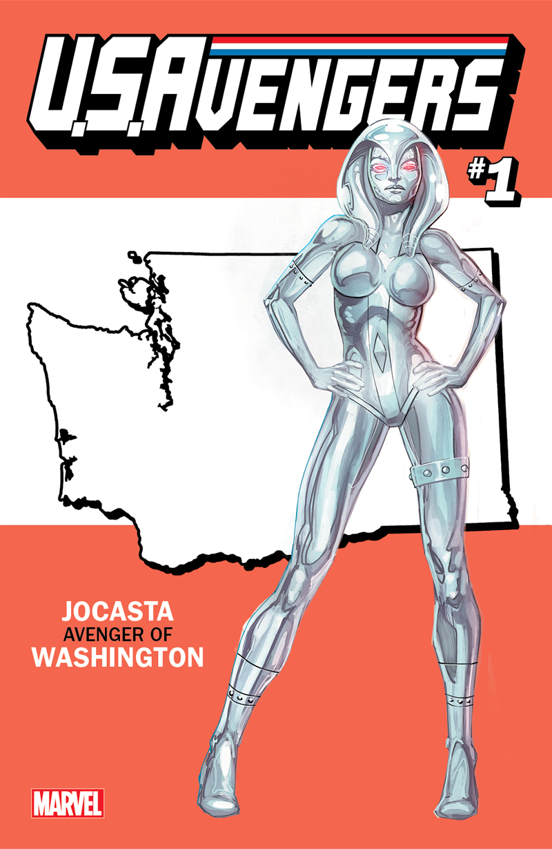Illustration for article titled Trying to Figure Out the Hero/State Pairings of Marvel's USAvengers Covers
